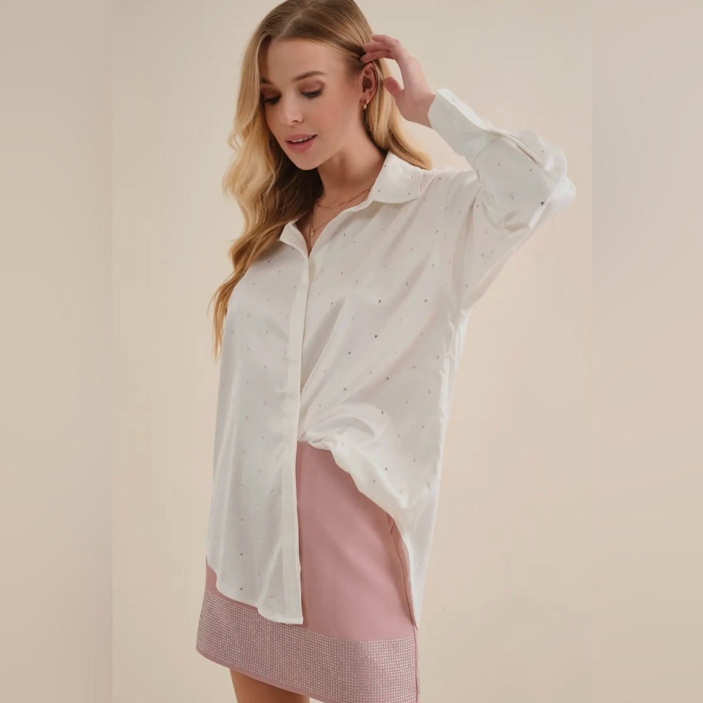 Satin blouse with rhinestones